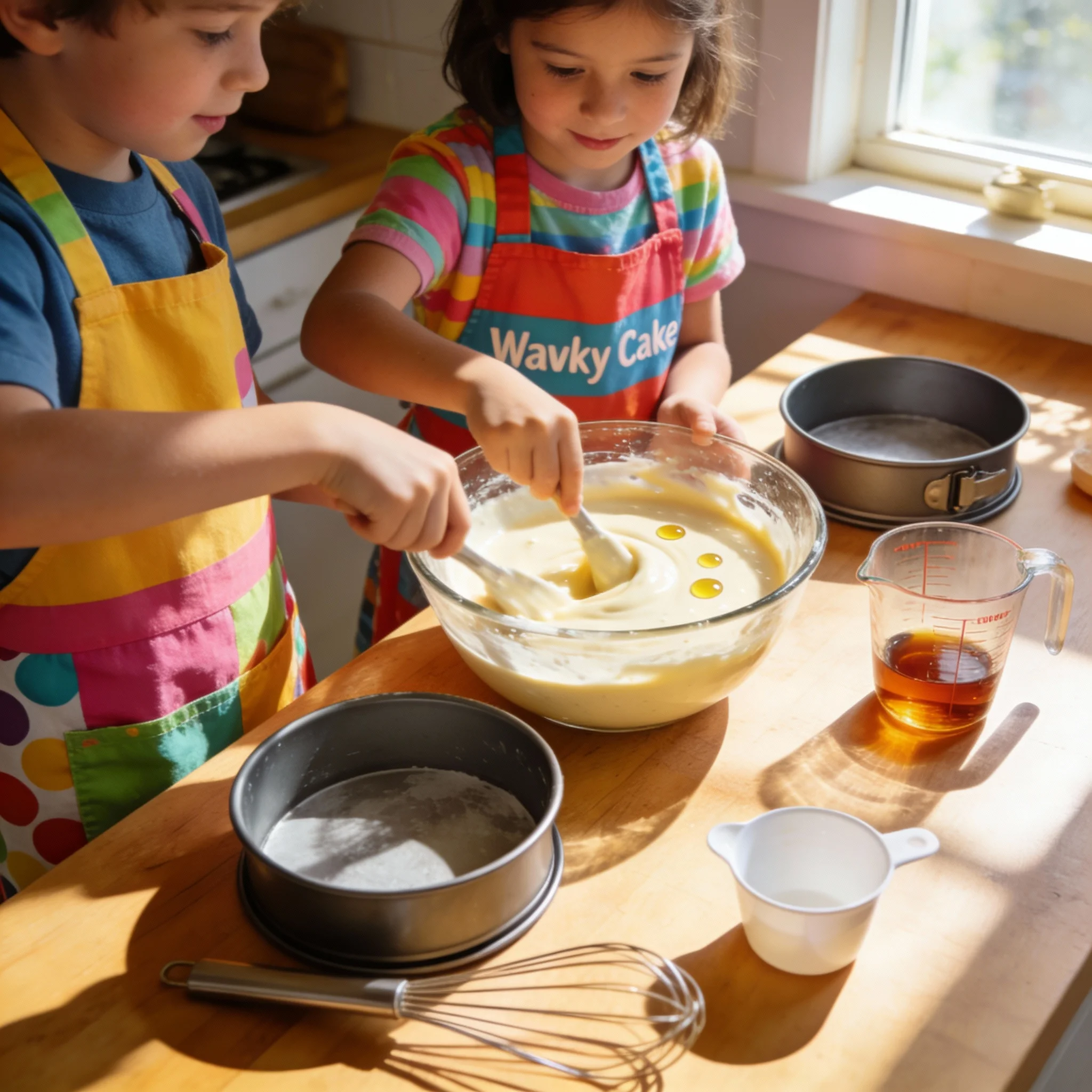 Children baking a Wacky Cake