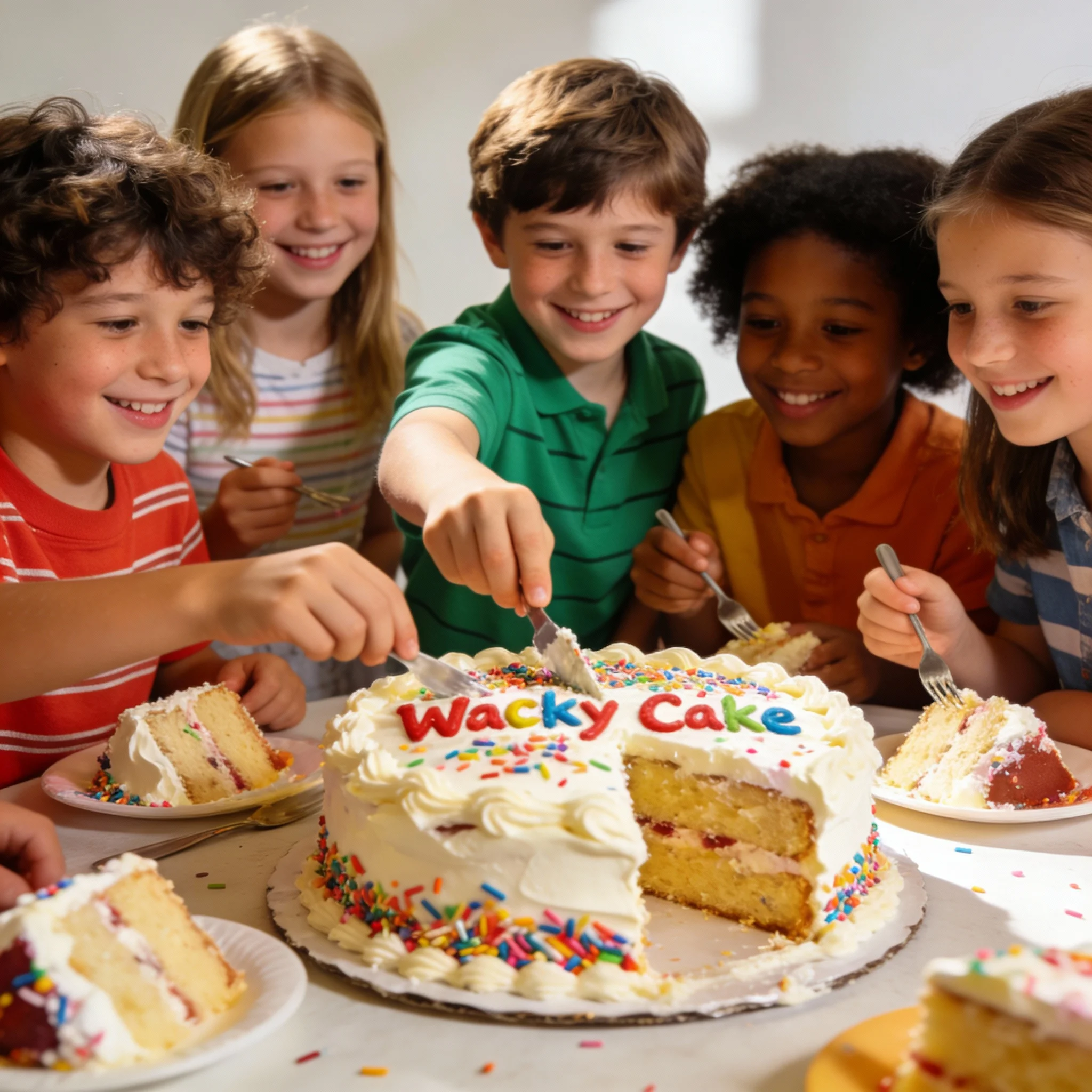 Kids enjoying the Wacky Cake
