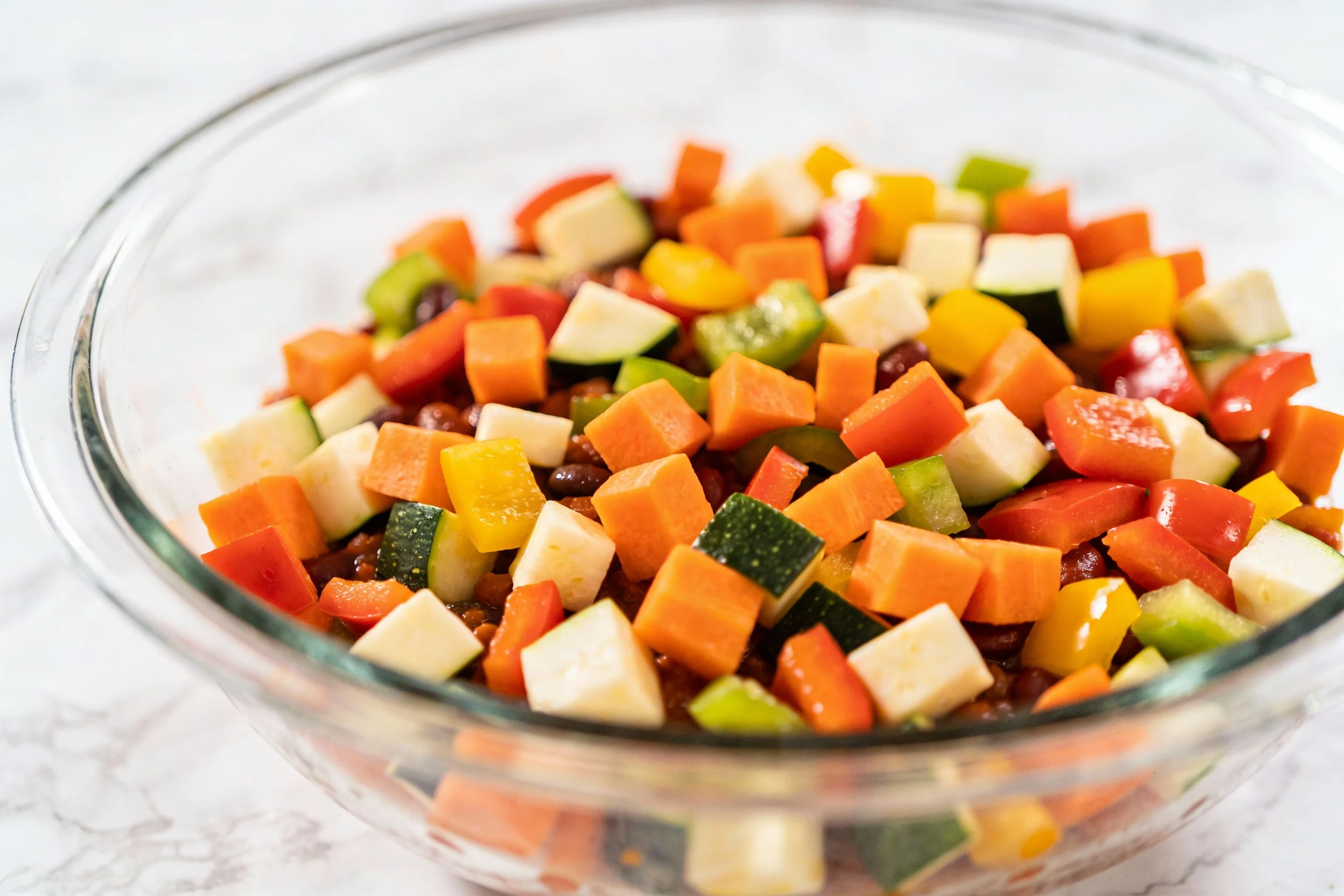 Chopped hidden veggies for chili