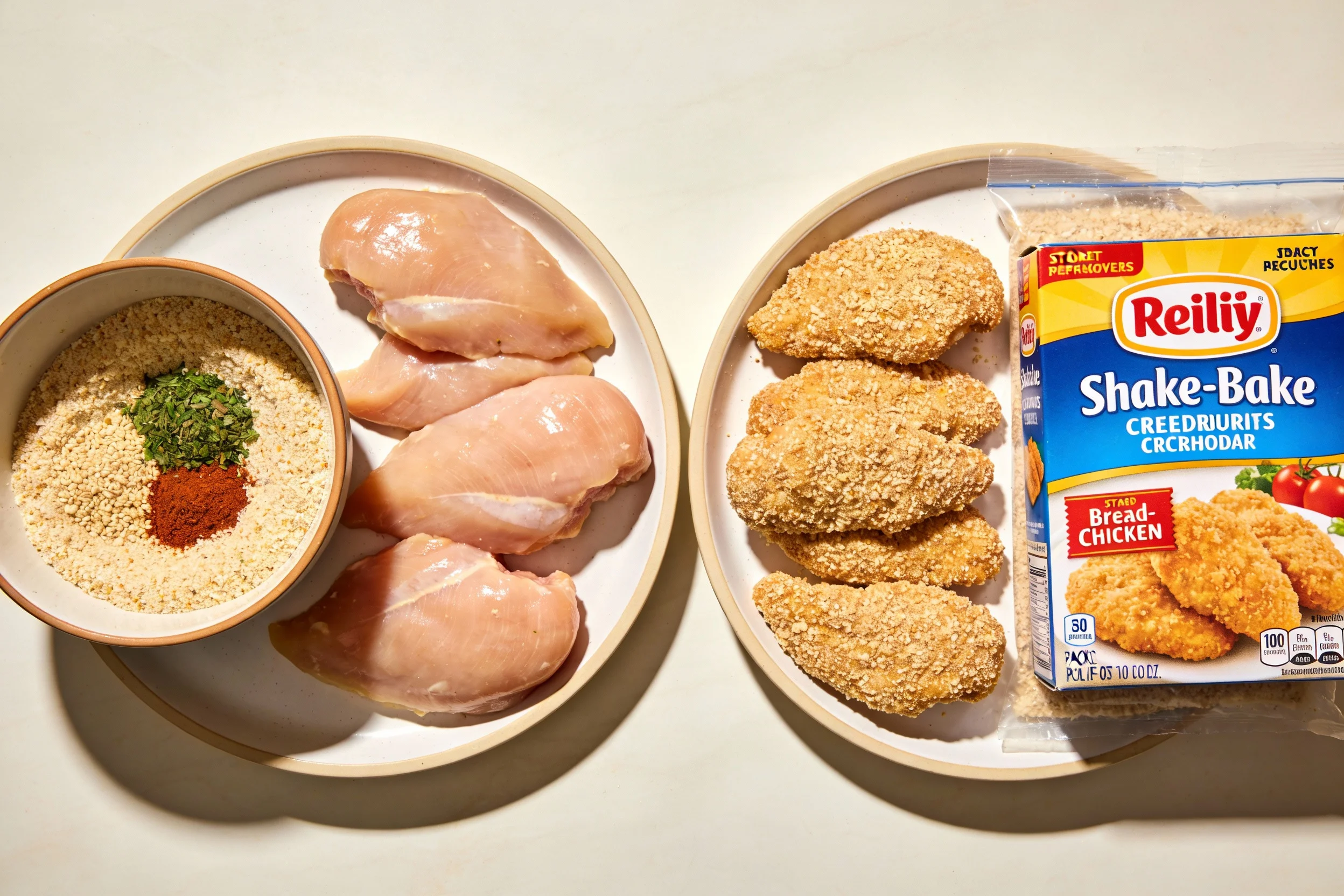 Diagram comparing homemade and store-bought Shake-n-Bake