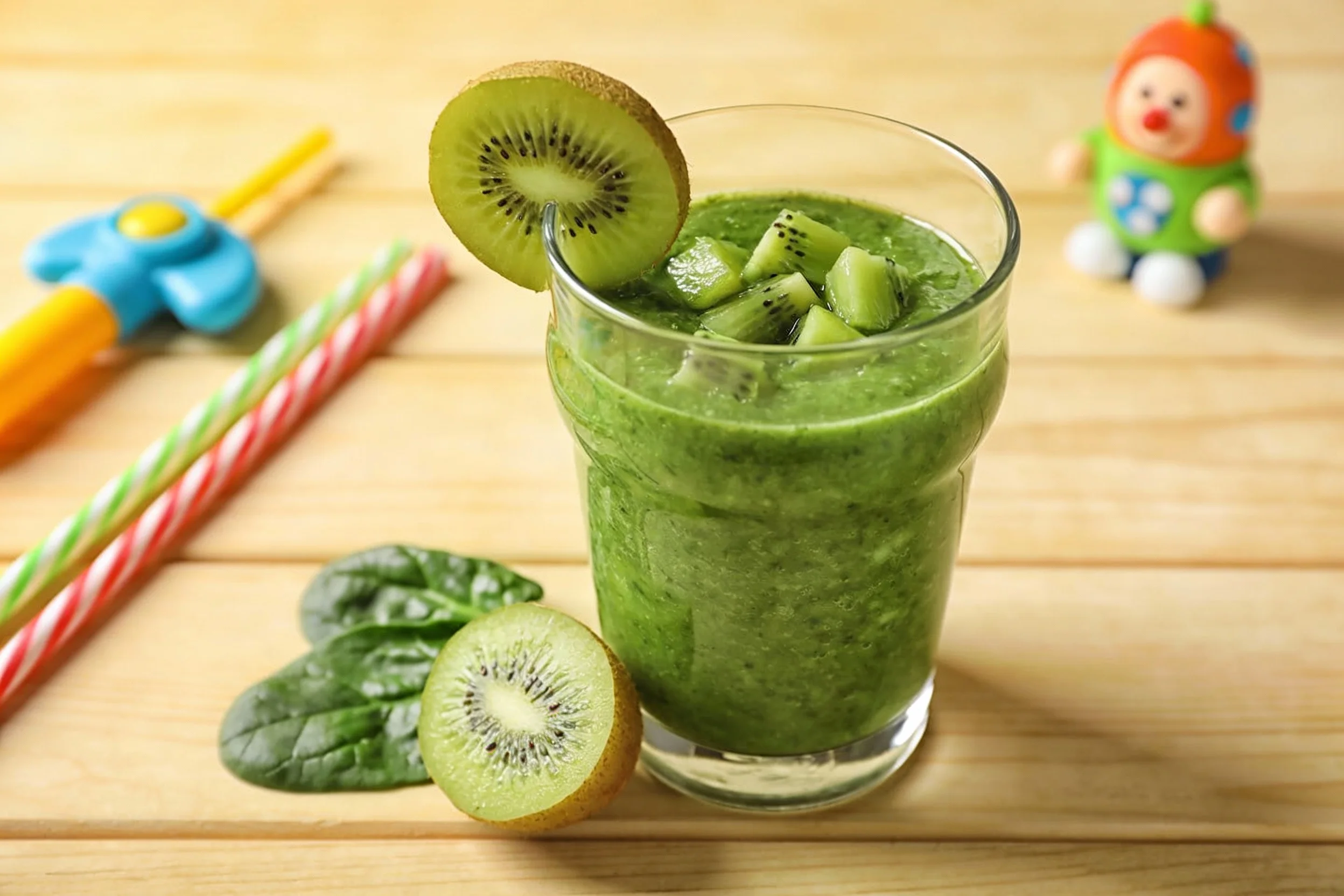 Green smoothie with spinach and kiwi
