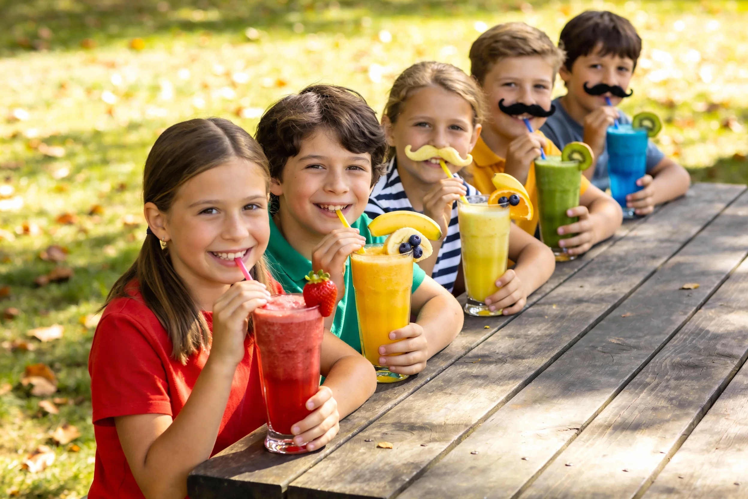 Children enjoying colorful smoothies