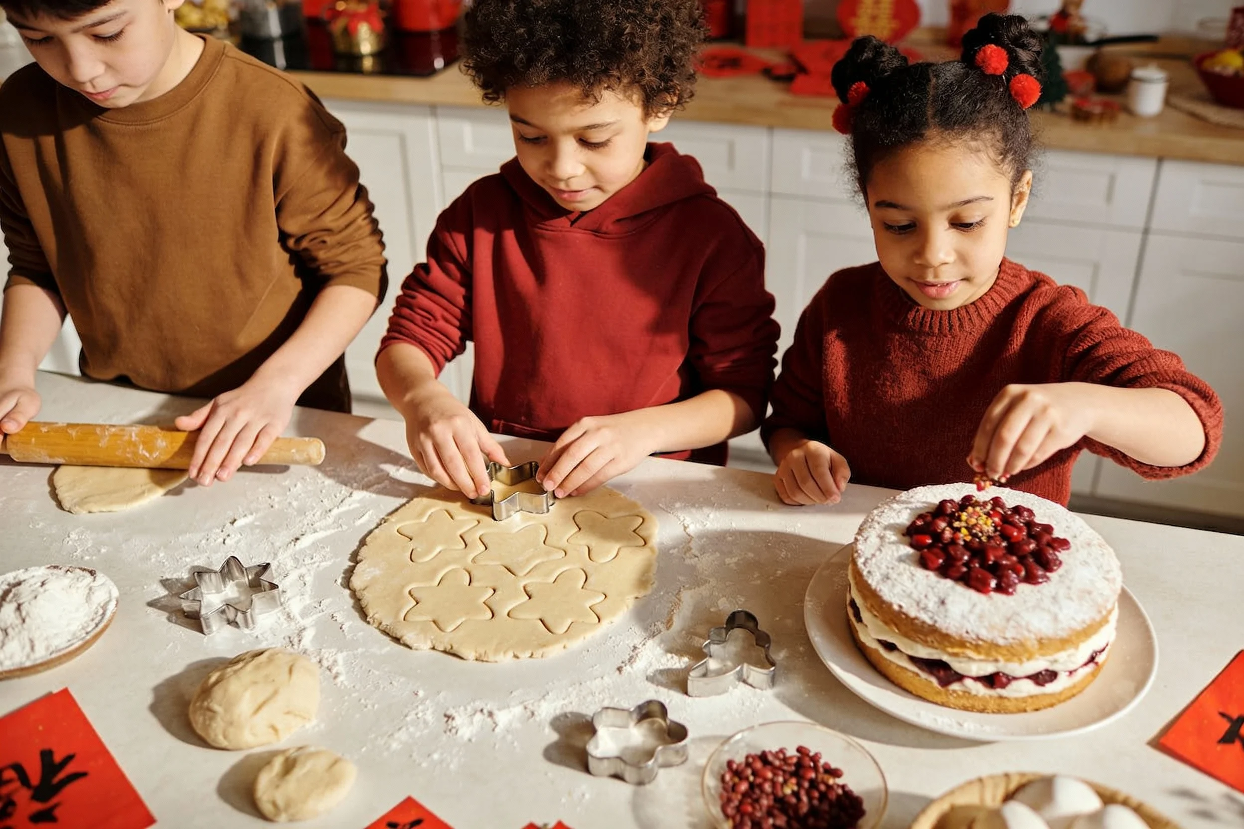 Kids preparing New Year's snacks