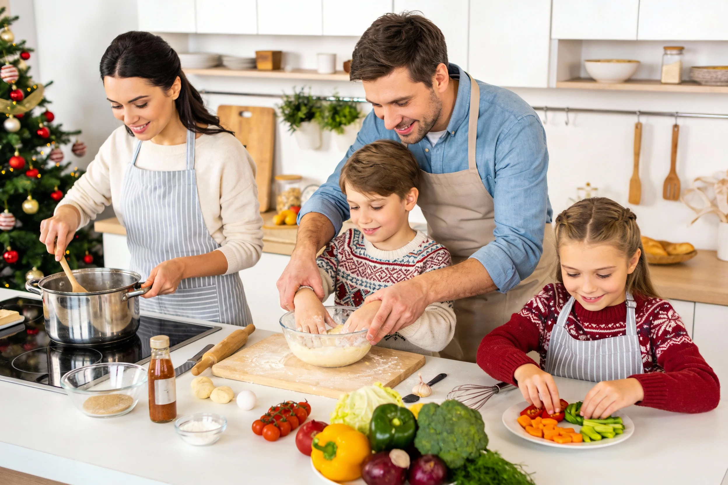 Family cooking together during holidays