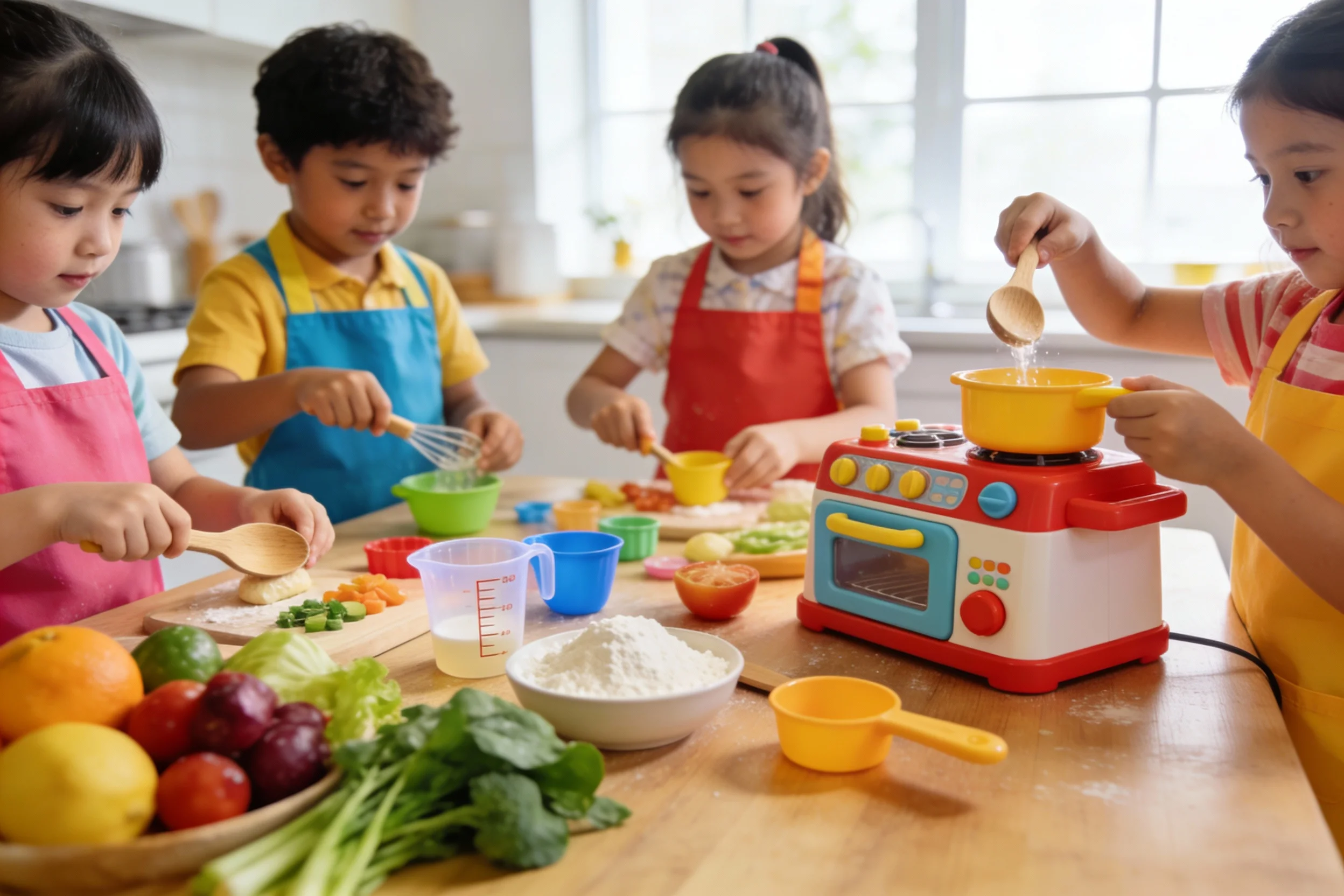 Children using cooking tools