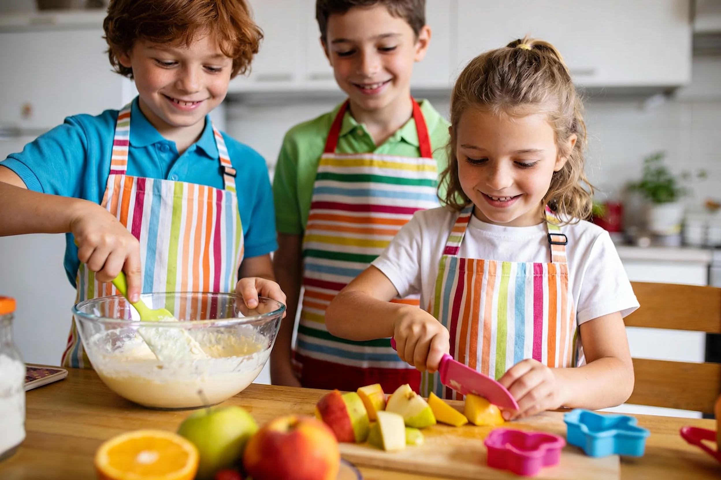 Happy kids cooking