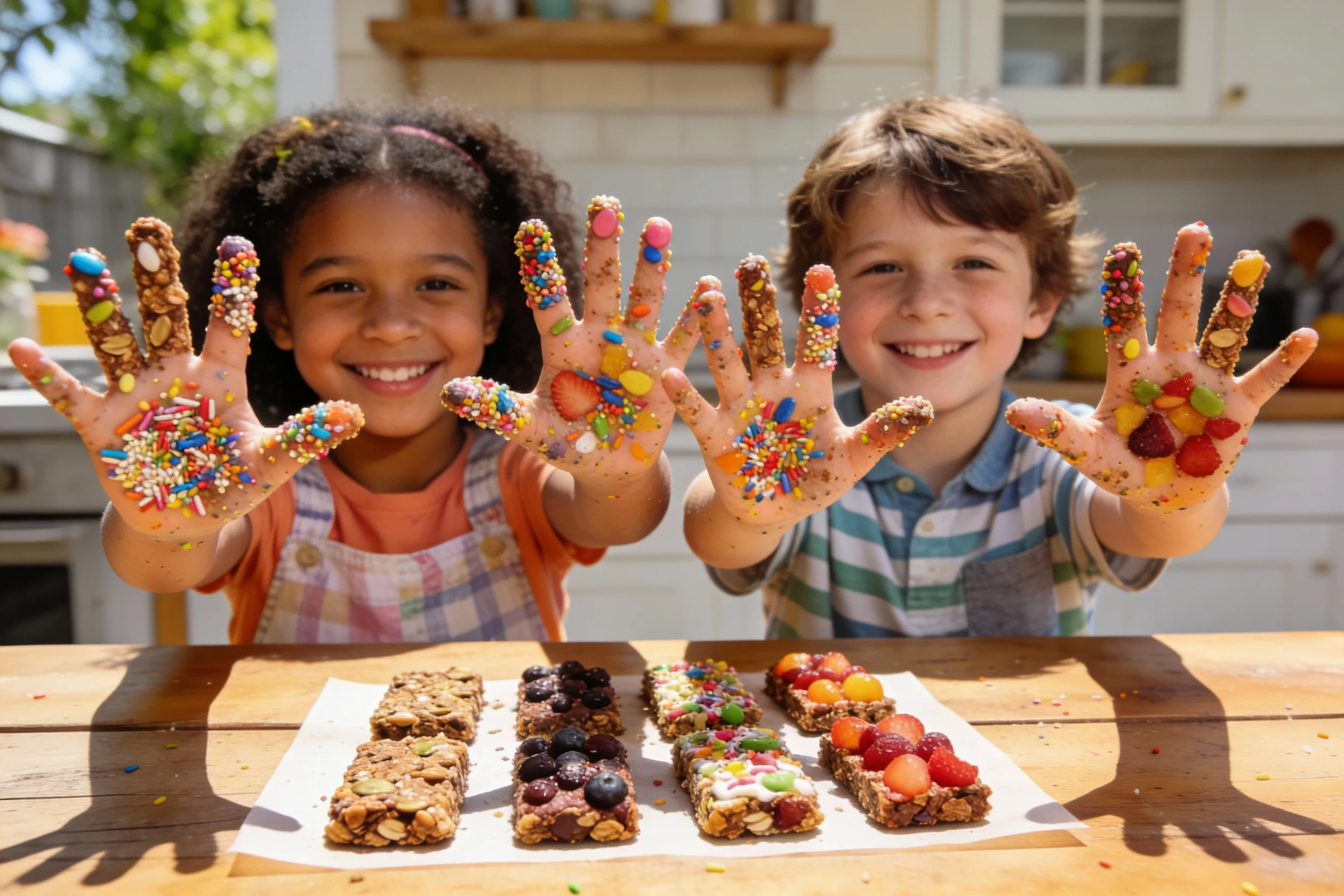 Happy kids enjoying their no-bake creations