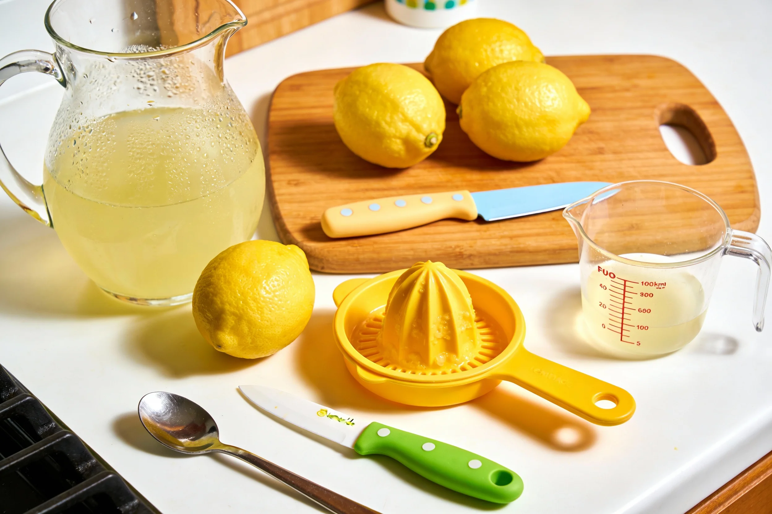 Ingredients and tools for making lemonade