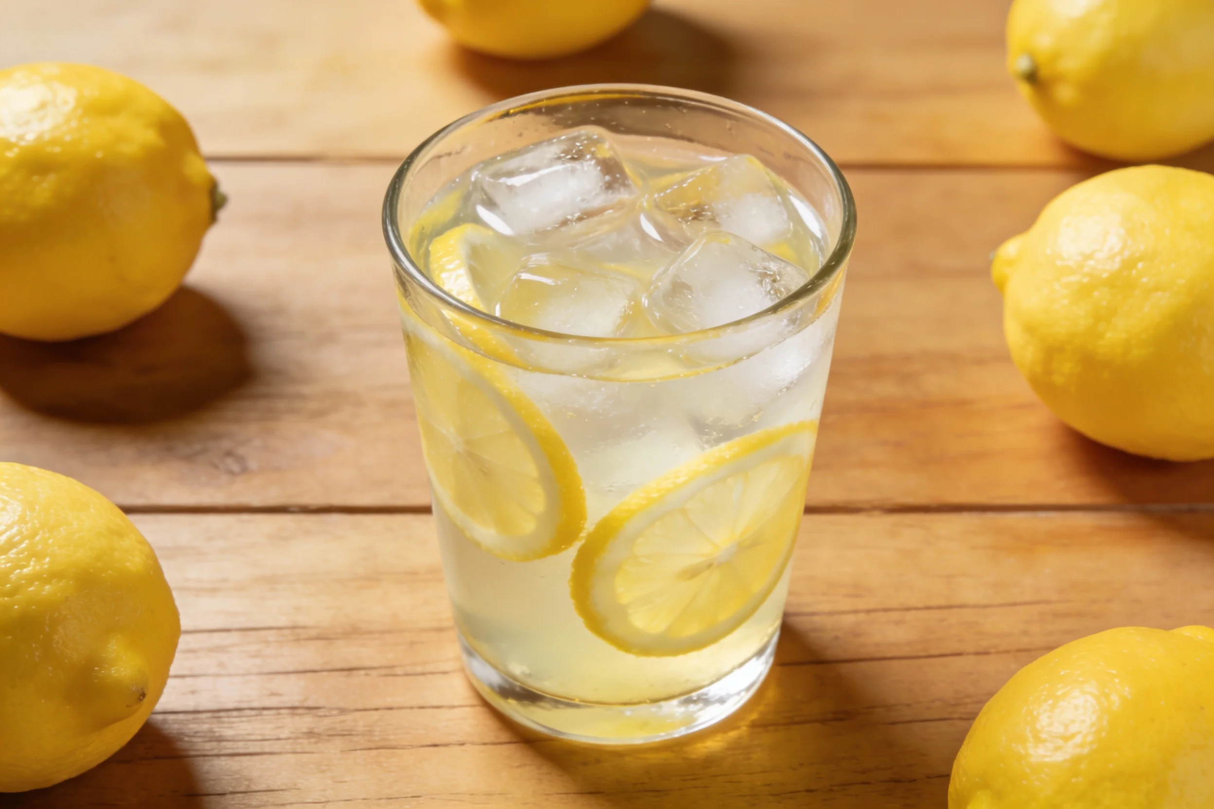 Glass of homemade lemonade with lemons
